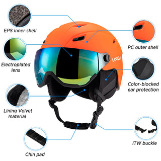 LIXADA Integrated Ski & Snowboard Helmet with Removable Visor Goggles