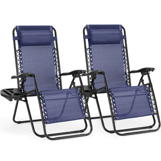 Set of 2 Zero Gravity Reclining Chairs – Portable Outdoor Lounge Chairs with Cup Holder Tray, Adjustable Headrest, Foldable Patio & Camping Recliners