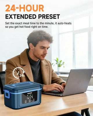 GEARGO Cordless Electric Heated Lunch Box, 24000mAh Rechargeable Self-Heating Food Warmer with Stainless Steel Container, Ice Crystal Box, Insulated Bag, Digital Display, and 6.7-Cup Capacity