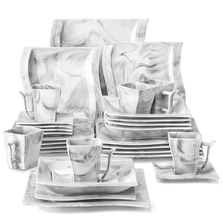 MALACASA FLORA 30 PCS Marble Porcelain Dinnerware Set