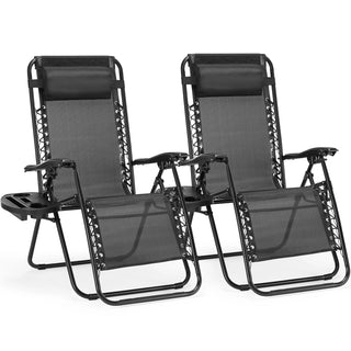 Set of 2 Zero Gravity Reclining Chairs – Portable Outdoor Lounge Chairs with Cup Holder Tray, Adjustable Headrest, Foldable Patio & Camping Recliners