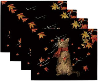 Autumn Cat Maple Leaf Placemats set of 4