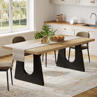 Large Dining Table for 6–8 People – 70.9" Rustic Wood Rectangular Table with Black Wooden Legs