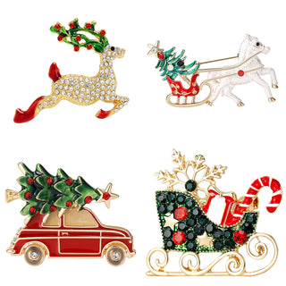 Christmas Enamel Brooch – Festive Sleigh, Reindeer, and Holiday Car