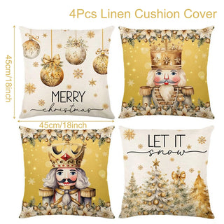 4pcs Christmas Cushion Covers – Merry Christmas Linen Pillowcases