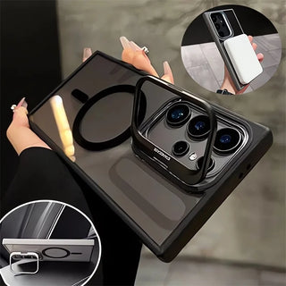 MagSafe-Style Hidden Holder Clear Samsung Galaxy Case, Shockproof Magnetic Bumper Cover with Kickstand