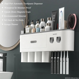 MENGNI Magnetic Adsorption Inverted Toothbrush Holder – Smart Storage & Automatic Squeezer