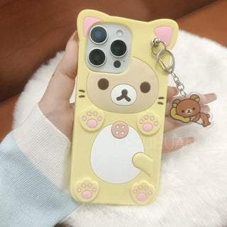 Cute Cartoon 3D Bear iPhone Case, Soft Silicone Anti-Scratch Non-Slip Cover for iPhone 17 16 15 14 13 12 11 Pro X XS Max XR 6 7 8 Plus SE