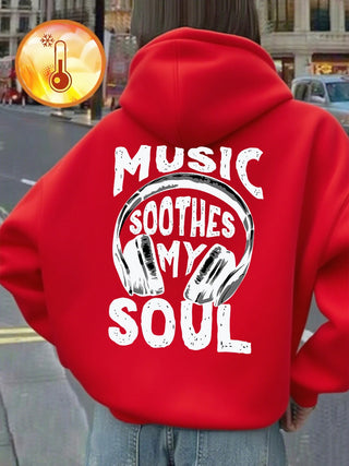 Music Soothes My Soul Women’s Hoodie – Cozy Winter Fleece Pullover with Pocket