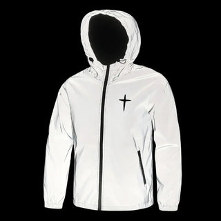 Men’s Night Reflective Hooded Cross Print Jacket
