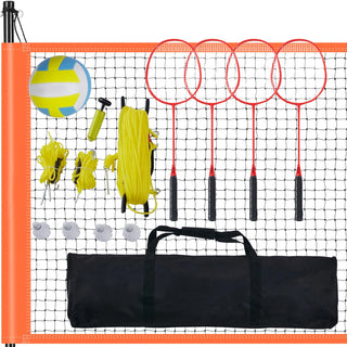 SucceBuy Outdoor Volleyball & Badminton Combo Set with Adjustable Steel Poles & Carrying Bag