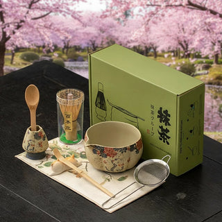 8-Piece Japanese Flint Red Matcha Tea Set – Exquisite Bamboo Whisk & Ceramic Bowl Gift Box