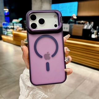 Magnetic Matte Translucent iPhone Case with Metal Kickstand – MagSafe-Compatible Shockproof Full-Frame Cover