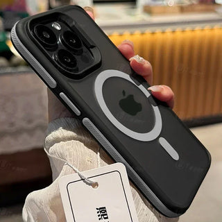 Bicolor Matte Frosted Magnetic iPhone Case – Translucent Shockproof Hard Cover with Independent Buttons