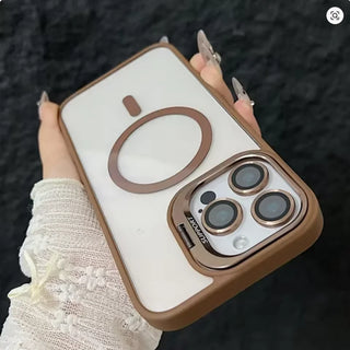 Luxury Magnetic Shockproof iPhone Case with Stand, Full Coverage Clear PC + TPU Cover, MagSafe-Style Ring, Lens Protection, Anti-Scratch Design for iPhone 17 16E 16 15 14 13 12 11 Series