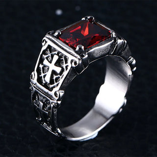 Red Zircon Zinc Cross Ring