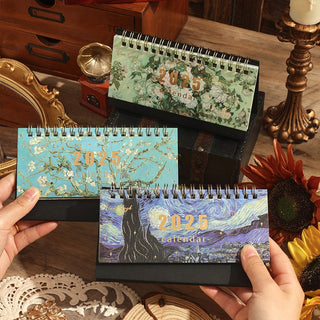 2025 Vintage Painting Coil Desk Calendar With Memo Notes