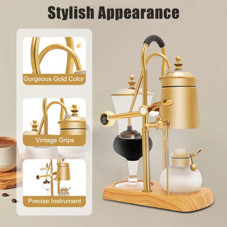 Golden Retro Siphon Coffee Maker – 400 ml / 13.5 oz Borosilicate Glass & Titanium-Plated Manual Vacuum Brewer