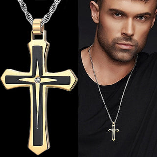 Two Color Stainless Steel and Zinc Alloy Cross Necklace