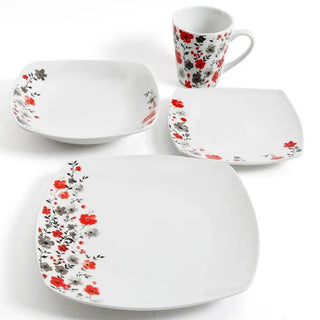 16pc Round Square Floral Fine Ceramic Dinnerware Set