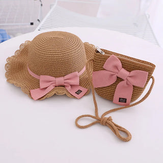 Kids/Young Women's 2-Piece Summer Straw Hat & Crossbody Set