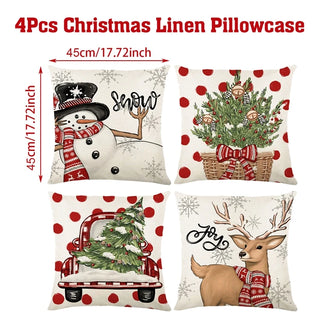 4pcs Christmas Cushion Covers – Merry Christmas Linen Pillowcases