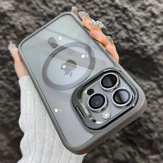 Luxury Magnetic Shockproof iPhone Case with Stand, Full Coverage Clear PC + TPU Cover, MagSafe-Style Ring, Lens Protection, Anti-Scratch Design for iPhone 17 16E 16 15 14 13 12 11 Series
