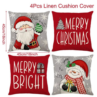 4pcs Christmas Cushion Covers – Merry Christmas Linen Pillowcases