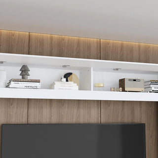 114" Large Wall Unit Entertainment Center with Bookshelves, LED Lights & 18 Shelves – Modern Console Table for TVs up to 75"