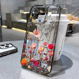 Clear Floral iPhone Case – Shockproof Soft Silicone Cover with Camera Lens Protection