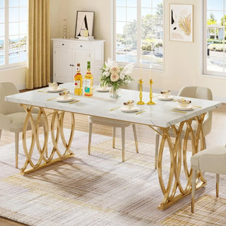 Modern Dining Table – 63" White & Gold Rectangular Kitchen Table for 4–6 People