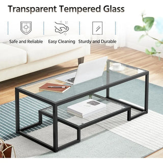 Geometric-Inspired Design & Metal-Frame, Tempered Glass Coffee Table