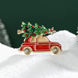 Christmas Enamel Brooch – Festive Sleigh, Reindeer, and Holiday Car