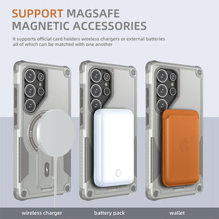 Fold Stand Magnetic Armor Samsung Case, Shockproof Half-Wrapped Cover with Portable Kickstand, Camera Guard, Screen Protection, and Wireless Charging Support for Galaxy S26 S25 S24 A56 A26 A16