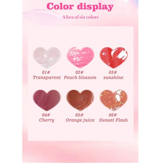 6-Piece Glass Mirror Lip Gloss Set, Hydrating Lightweight Lip Oil Gloss with Sheer Tint, Glossy Shimmer Finish, Peach Cherry Pink Shades