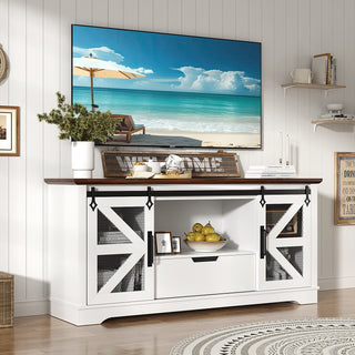 Modern Farmhouse TV Stand for TVs up to 60" - Entertainment Center with 1 Drawer & 2 Storage Cabinets