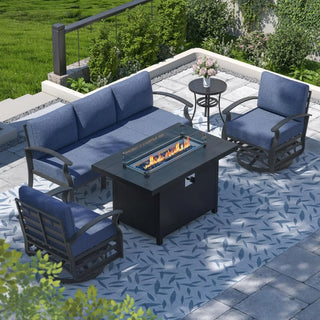 Aluminum Patio Furniture Set with Fire Pit Table – Swivel Chair & Sectional Sofa with Upgraded Cushions for Patio