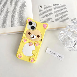 Cute Cartoon 3D Bear iPhone Case, Soft Silicone Anti-Scratch Non-Slip Cover for iPhone 17 16 15 14 13 12 11 Pro X XS Max XR 6 7 8 Plus SE