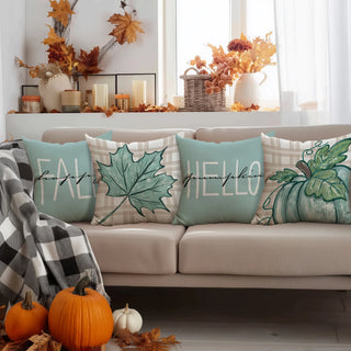 4pcs Thanksgiving Pillow Covers – Pumpkin & Maple Leaf Design