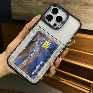 Transparent Card Slot Holder iPhone Case, Shockproof Clear Acrylic Wallet Case with PC + TPU Bumper Protection for iPhone 17 16 15 14 13 12 11 Series