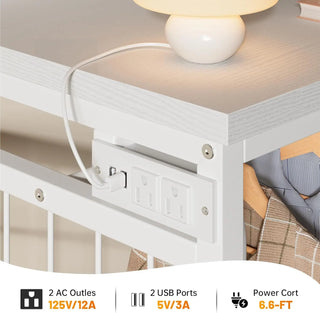 49.2" White Dresser with Hanging Rack, 6 Drawers, LED Lights & Charging Station