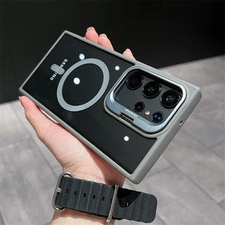 MagSafe-Style Hidden Holder Clear Samsung Galaxy Case, Shockproof Magnetic Bumper Cover with Kickstand