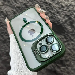 Luxury Magnetic Shockproof iPhone Case with Stand, Full Coverage Clear PC + TPU Cover, MagSafe-Style Ring, Lens Protection, Anti-Scratch Design for iPhone 17 16E 16 15 14 13 12 11 Series