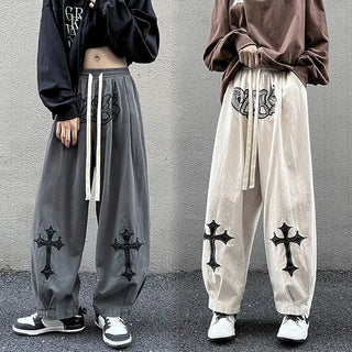 Men’s Baggy Embroidered Harem Sweatpants – Oversized Streetwear Wide