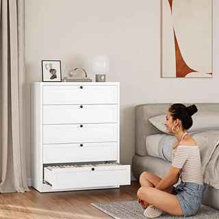 5-Drawer Metal Dresser – White, Modern Tall Chest for Bedroom, Living Room, Entryway & Office