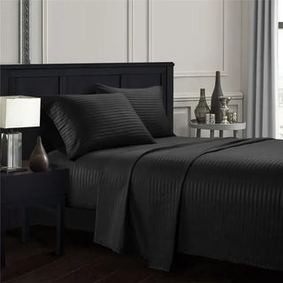 Embossed Brushed Stripe 4-Piece Bed Set with Flat Sheet, Fitted Sheet & Pillowcases