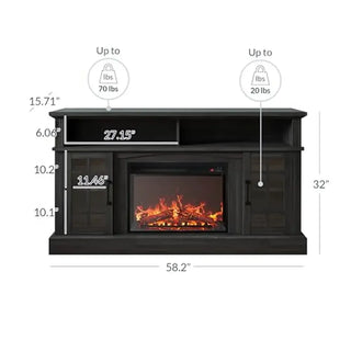 TV Stand with Electric Fireplace Heater – 58" Media Console with Storage Cabinets &amp; Shelves