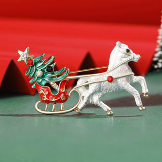 Christmas Enamel Brooch – Festive Sleigh, Reindeer, and Holiday Car