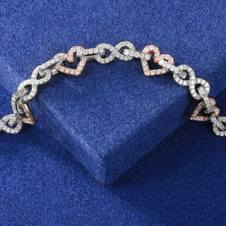 Exquisite 8mm Full Iced-Out Moissanite Infinity Heart Bracelet