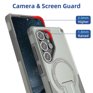 Fold Stand Magnetic Armor Samsung Case, Shockproof Half-Wrapped Cover with Portable Kickstand, Camera Guard, Screen Protection, and Wireless Charging Support for Galaxy S26 S25 S24 A56 A26 A16